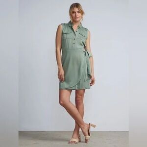 New York & Co. | Sleeveless Button Front Utility Shirt Dress Frost Green XXL